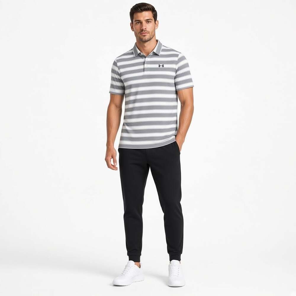 Under Armour HeatGear Men's Navy White Stripe Polo Shirt Loose Fit Size Small